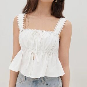 100% cotton square white neck broderie anglaise tie front bow top